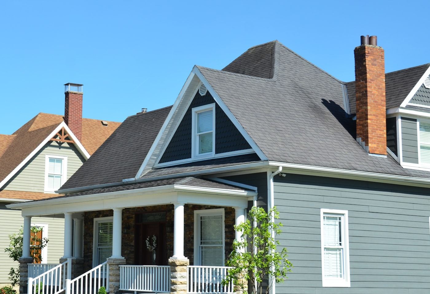 Craftsman house exterior — Steep gable, painted