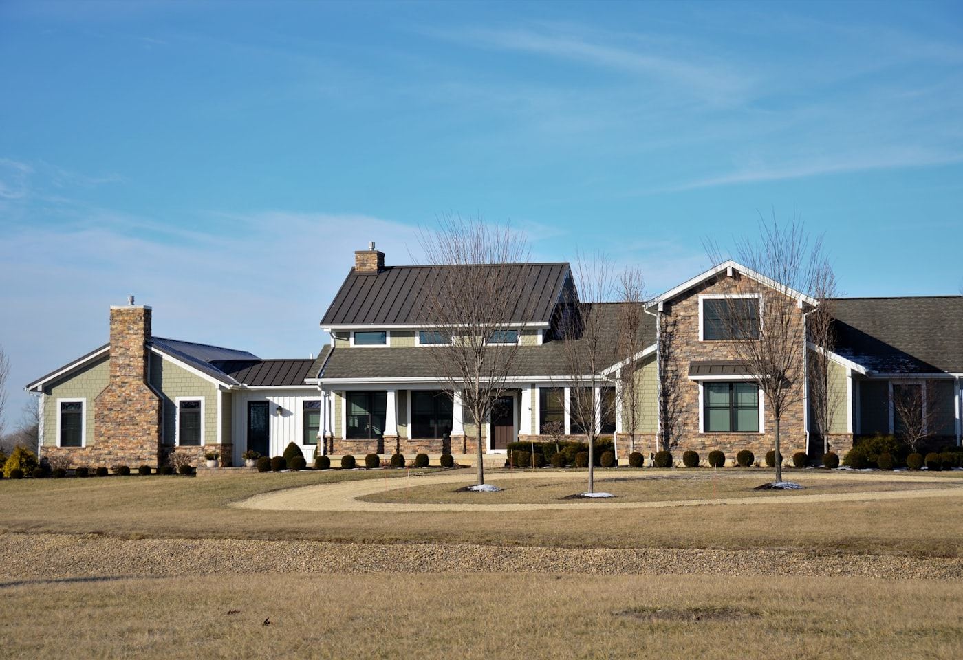 Modern farmhouse exterior — Stone at the base